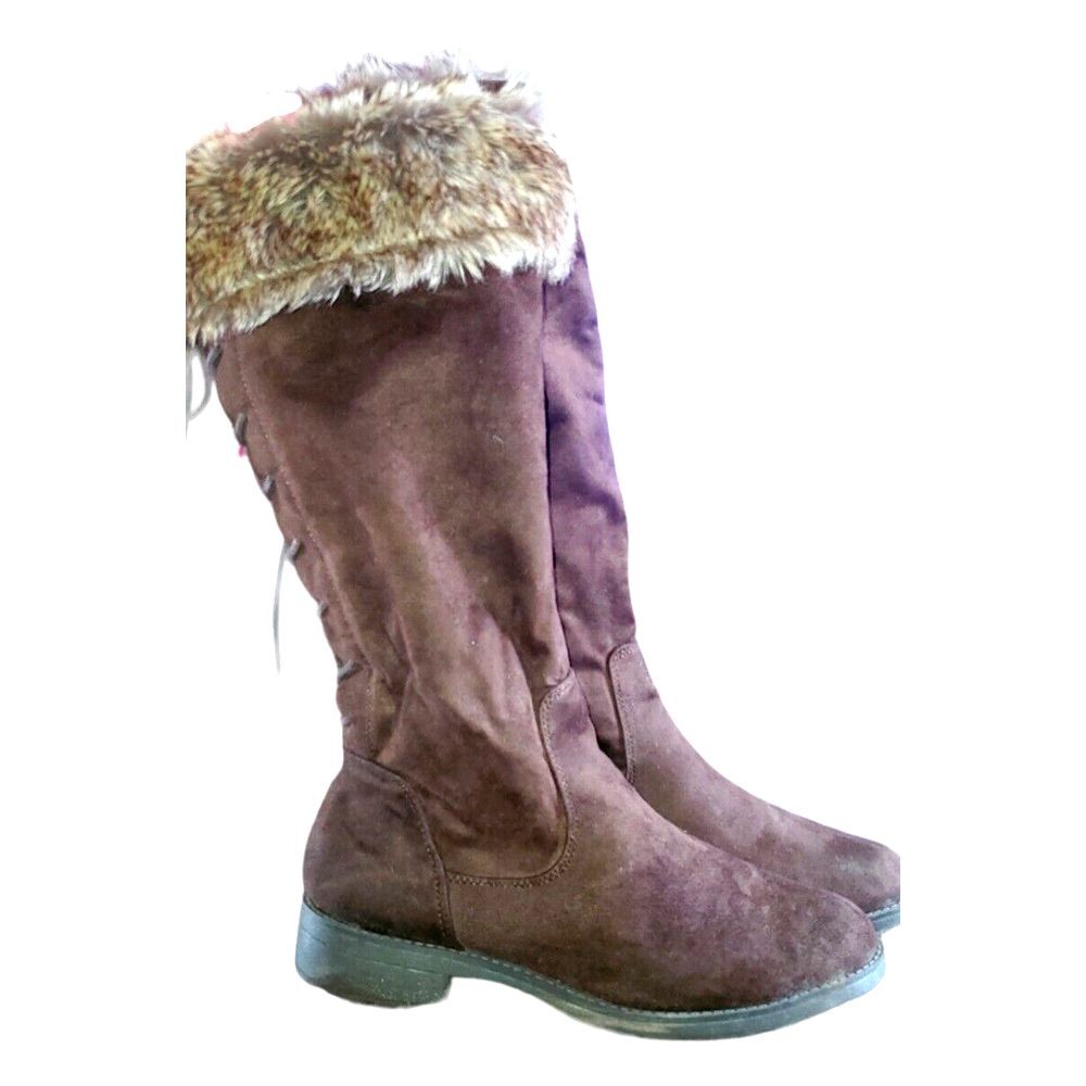 Knee High Boots Boots Lace Up Fashion Wide Calf Woman faux Fur Size 11
